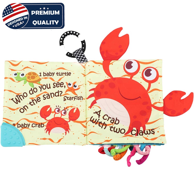 Bebe Mondo Fish Baby Books Toys, Touch Feel Cloth Crinkle Books for Babies,Baby Infant Toys 0-6, 6-12, 12-18 Months,Early Learning Education Toys,Shower Baby Gifts for Boys Girls,Teething,Mirror,Shark Ocean Book - Image 3